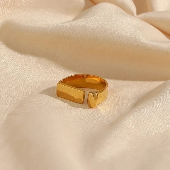 Gold Plated Stainless Steel Open Ring Statement‎ Ring Minimalist Band Size 6 - Picture 3 of 3